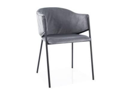 Scaun tapitat BONO VELVET design rotunjit minimalist, catifea grey 55x60xH77cm, picioare negre