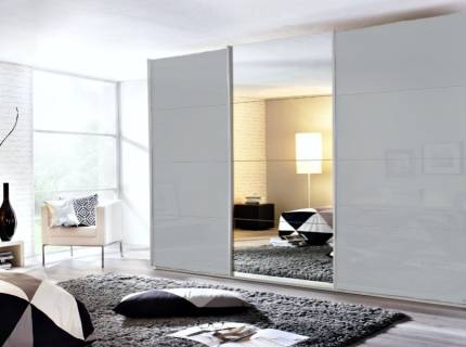 Dulap cu usi glisante KULMBACH 271x229x62cm silk grey/ sticla silk grey - oglinda configurabil