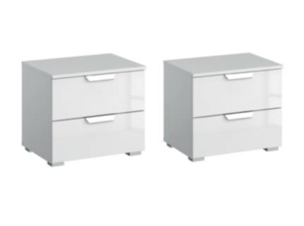 Set 2 noptiere cu 2 sertare ADITIO 40x42x42cm alb alpin/ sticla alba  
