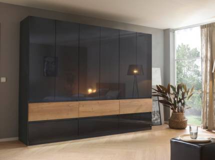 Dulap cu 6 usi cu balamale si 6 sertare WINNIPEG 271x210x56cm gri metalic/ gri lucios - halifax