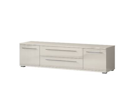 Comoda TV cu 2 usi si 2 sertare PIANO BEIGE 180x46x45cm bej lucios, manere si picioare crom