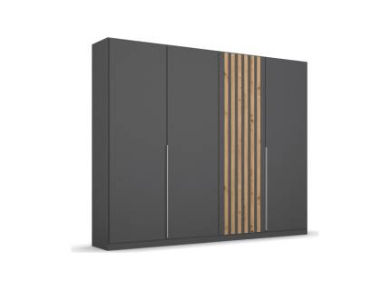 Dulap cu 4 usi cu balamale LAMELLA 226x210x54cm gri metalic/ stejar artisan, manere aluminiu