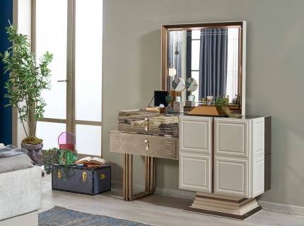 Comoda tip masa make-up cu 2 usi si 2 sertare si oglinda FELIX pemium cu design luxury 