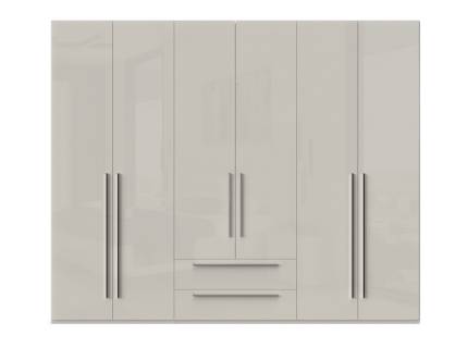 Dulap cu 6 usi si 2 sertare PIANO BEIGE 272x224x56cm bej lucios, maner crom