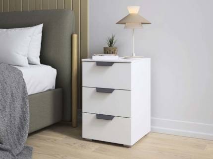 Noptiera cu 3 sertare ADITIO 40x42x61cm alb alpin, maner gri metalic