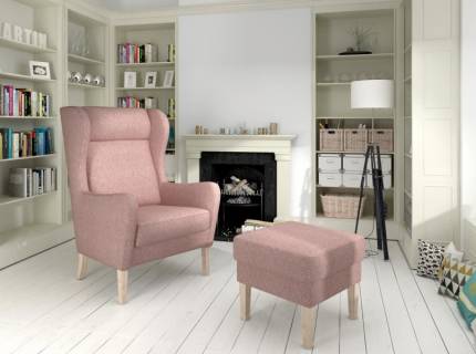 Fotoliu TACO cu picioare inalte nuanta lemnului, stil scandinav, minimalist, personalizabil 89x86xH111cm