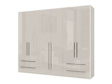 Dulap cu 6 usi cu balamale si 4 sertare PIANO BEIGE 272x224x56cm bej lucios, manere crom
