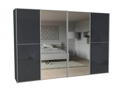 Dulap cu 4 usi glisante 400x240x68cm antracit mat/ sticla antracit - oglinda, maner aluminiu model 44 SINFONIE PLUS  