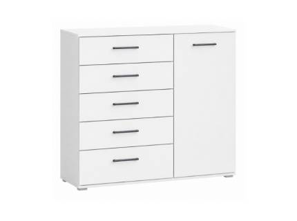Comoda CORVO cu 1 usa si 5 sertare pentru depozitare, alb alpin/ gri metalic 80x40x84cm 