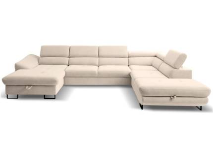 Coltar extensibil FABIO U cu lada pentru depozitare, tetiere reglabile, personalizabil 350x235x175cm