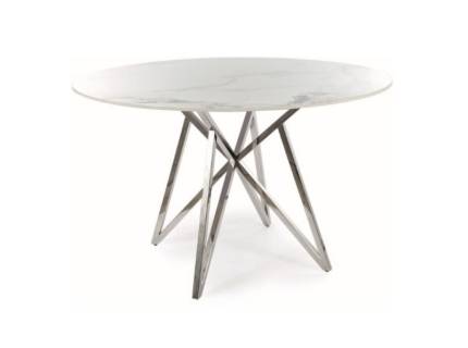 Masa MURANO WHITE din ceramica cu efect de marmura alba, metal crom 120xH76cm