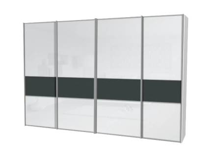 Dulap cu 4 usi glisante 400x240x68cm alb mat/ sticla alba - antracit mat, maner aluminiu model 103D SINFONIE PLUS 