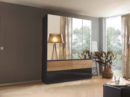 Dulap cu 4 usi cu balamale si 4 sertare WINNIPEG 181x210x56cm gri metalic/ gri lucios - halifax - oglinda