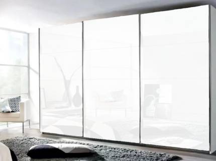 Dulap cu usi glisante KULMBACH 361x210x62cm alb alpin/ 3 usi sticla alba configurabil  