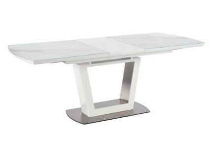 Masa extensibila BLANCO din sticla si MDF cu efect de marmura alba, metal alb 160-200x90xH76cm
