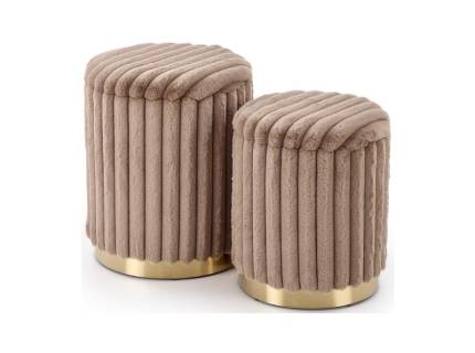 Set 2 tabureti FIDO material plusat-raiat cappuccino, cadru auriu, cu spatiu pentru depozitare 44xH36cm / 38xH31cm