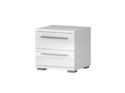 Noptiera cu 2 sertare PIANO WHITE 45x43x40cm alb lucios, picioare si manere crom