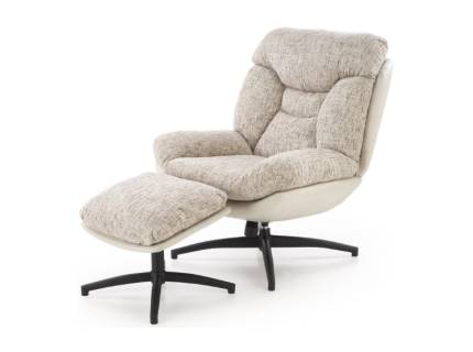 Fotoliu cu taburet KRONOS cu sistem de balasare, confortabil, material texil multicolor/ ecopiele beige