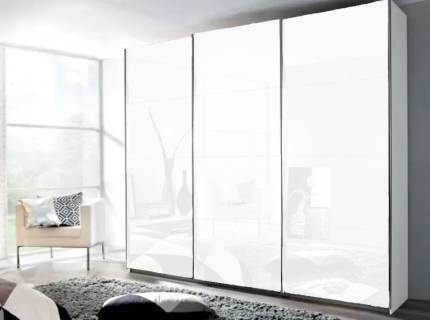 Dulap cu usi glisante KULMBACH 203x229x62cm alb alpin/ 3 usi sticla alba configurabil  