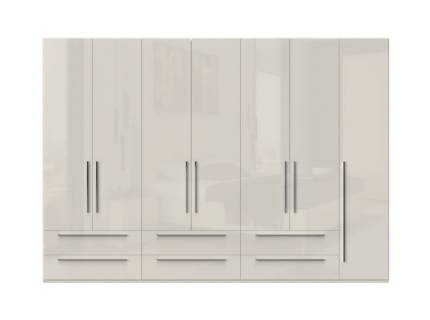 Dulap cu 7 usi cu balamale si 6 sertare PIANO BEIGE 317x224x56cm bej lucios, manere crom