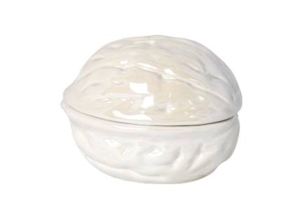 Recipient mare cu capac in forma de nuca bej din ceramica 