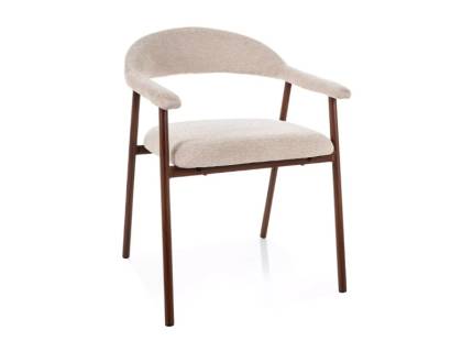 Scaun tapitat LAGOS D RAVEN material textil beige 57x61xH76cm, picioare nuanta lemnului nuc