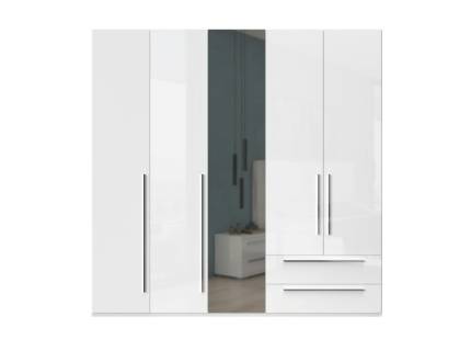 Dulap cu 5 usi si 2 sertare PIANO WHITE 227x224x56cm alb lucios/ oglinda, maner crom