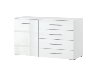 Comoda cu 1 usa si 4 sertare ADITIO 140x81x42cm alb alpin/ alb lucios 