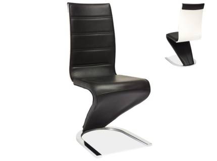 Scaun tapitat H-134 ecopiele neagra + alba 44x46xH99cm, picioare crom