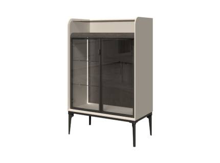 Vitrina cu 2 usi sticla SOFFY 80x124x43cm Pepper White/ Stejar Melinga