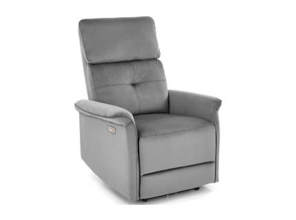 Fotoliu SEMIR cu recliner electric, port USB, confortabil, catifea grey 80x90xH108cm