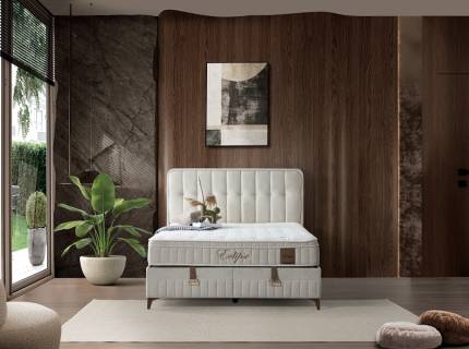 Pat tapitat cu saltea si spatiu pentru depozitare ECLIPSE (160x200cm) cream 