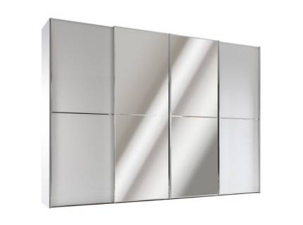 Dulap cu 4 usi glisante 400x240x68cm alb mat/ alb mat - oglinda, maner crom model 43 SINFONIE PLUS 