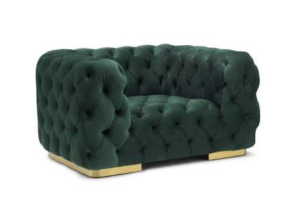 Fotoliu CHESTER VELVET 1 catifea verde, picioare aurii, design chesterfiled 130x97xH67cm