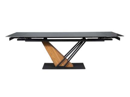 Masa extensibila GENESIS din ceramica cu efect de marmura neagra, metal negru si furnir frasin 160-220x90xH75cm