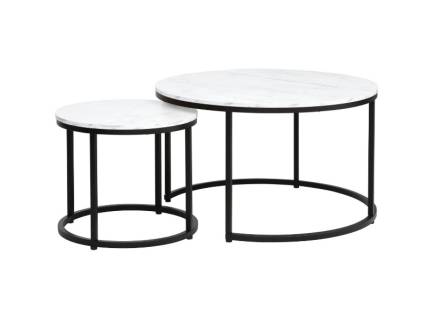 Set 2 masute Dion WHITE/ BLACK din PAL cu efect de marmura alba, metal negru 80xH48cm / 48xH42cm