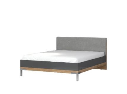 Pat cu somiera ONYX 160 / 180cm antracit lucios/ nuc Pacific + material gri