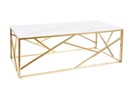Masuta ESCADA A II din sticla cu efect de marmura alba, metal auriu 120x60xH40cm