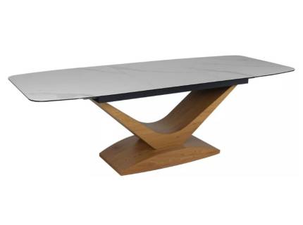 Masa extensibila DOLCE CERAMIC WHITE din ceramica cu efect de marmura alba, MDF stejar 180-240x95xH76cm