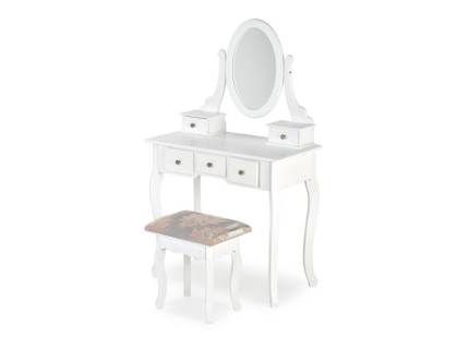 Masa de machiaj cu 5 sertare, oglinda si scaun SARA 80x130x40cm alb
