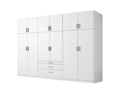 Dulap cu 12 usi cu balamale si 3 sertare HILDESHEIM 271x226x54cm alb alpin, manere aluminiu