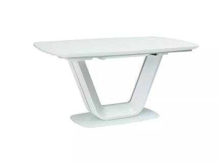 Masa extensibila ARMANI WHITE din MDF cu sticla securizata termorezistenta alba, metal alb 160-220x90xH76cm