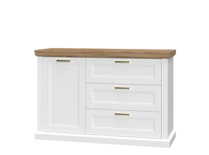 Comoda cu 1 usa si 3 sertare TARA WHITE 138x91x48cm alb mat/ nuc Pacific