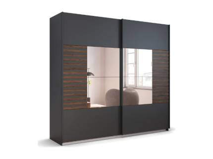 Dulap cu usi glisante BAREA 226x210x62cm gri metalic + stejar Atlantic dark - oglinda, maner gri metalic