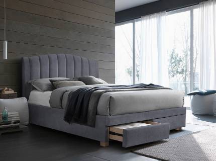 Pat tapitat cu somiera si sertare pentru depozitare EMOTION VELVET (160x200cm) catifea grey