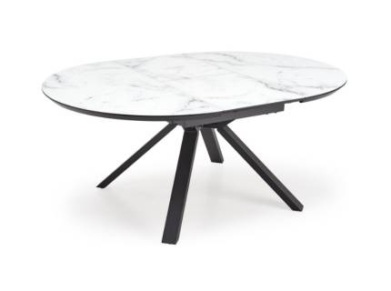 Masa extensibila VERTIGO WHITE din MDF si marmura alba, metal negru 130-180xH76cm