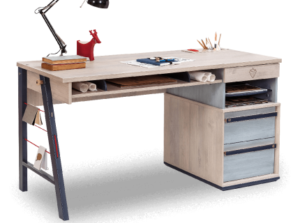 Birou cu 3 sertare TRIO 141x64xH76cm natur/ albastru deschis 