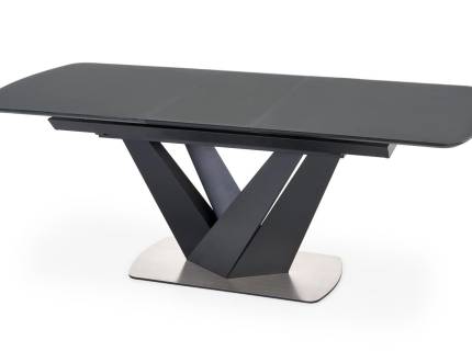 Masa extensibila PATRIZIO din MDF si sticla gri inchis, metal negru 160-200x90xH77cm