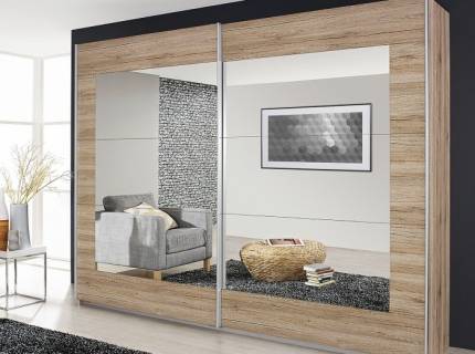 Dulap cu usi glisante ALEGRO 271x210x62cm stejar sanremo/ oglinda, maner aluminiu