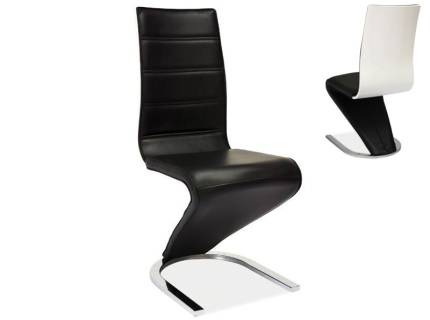 Scaun tapitat H-669 ecopiele neagra + alba 44x46xH99cm, picioare crom